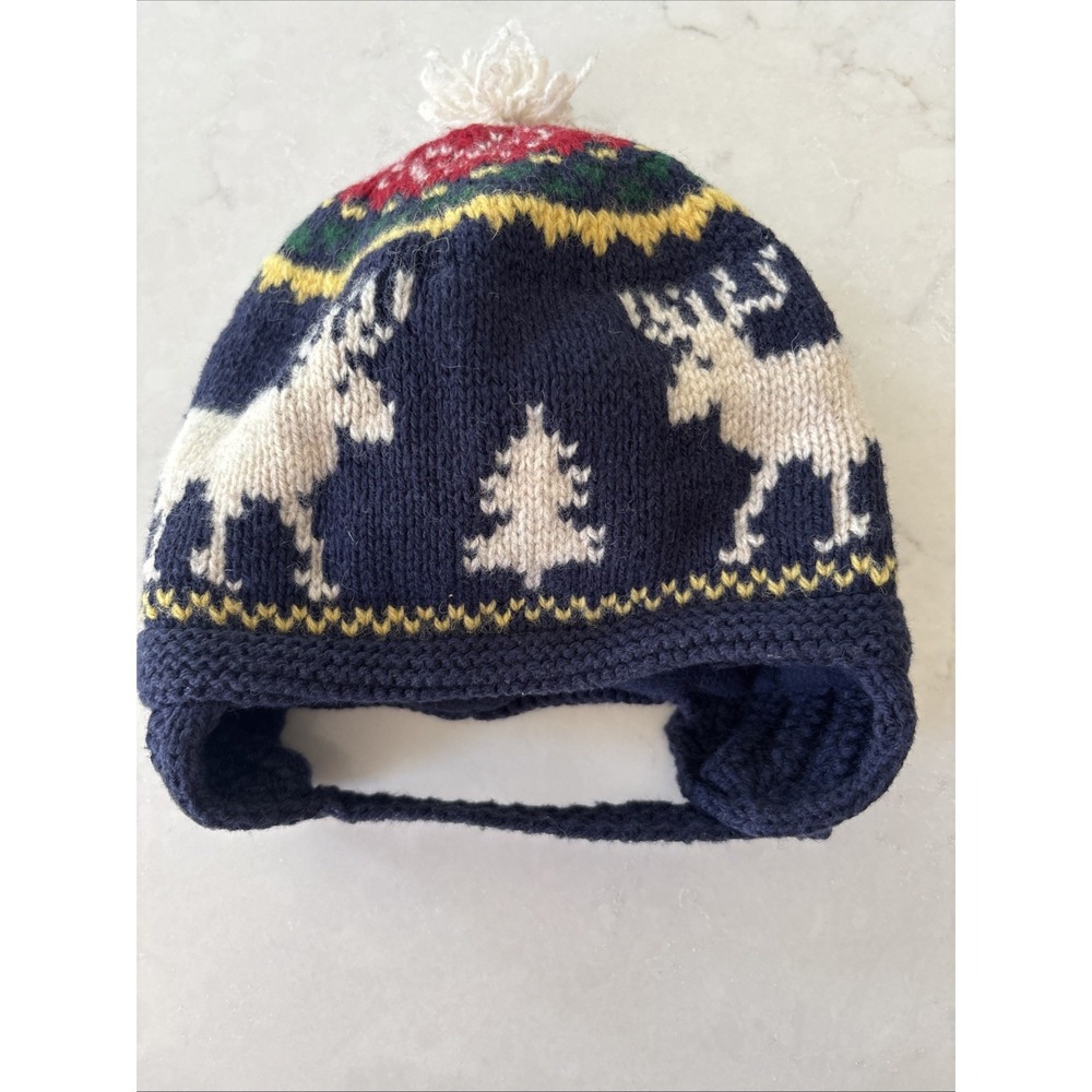 Polo Ralph Lauren Baby Beanie Hat Cap Wool Fleece 6-9M Fair Isle Reindeer Tree